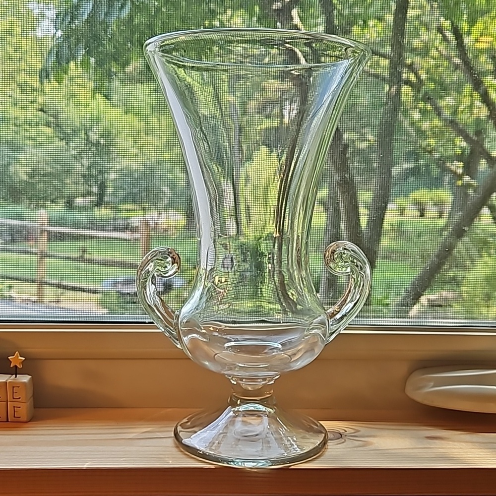 Vintage Tiffin Glass Coronet Etched Footed Urn Vase with Handles Large